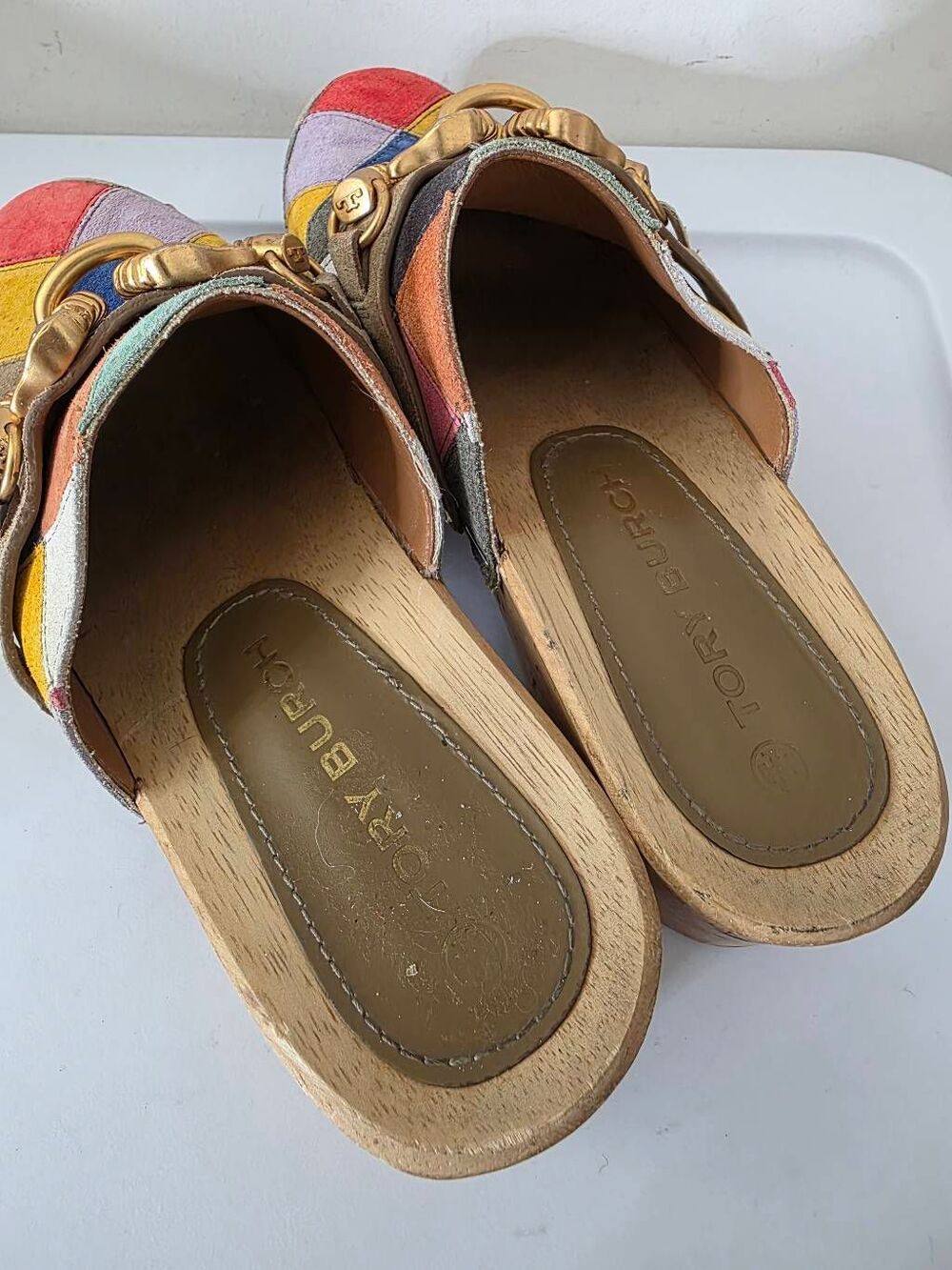 Tory Burch Suede Colorblock Pattern Mules 8.5 $300 - Picture 5 of 12